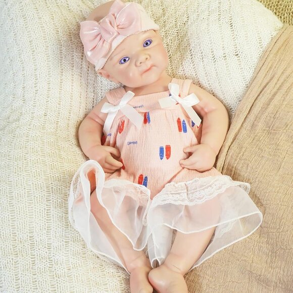 20Inch Full Silicone Reborn Baby Doll Realistic Doll Ivory Girl with Accessories - Picture 1 of 8